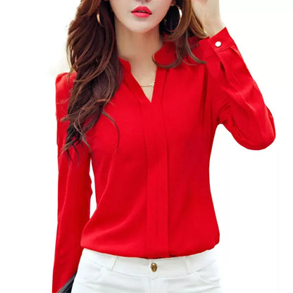 blusa slim de chiffon de manga comprida