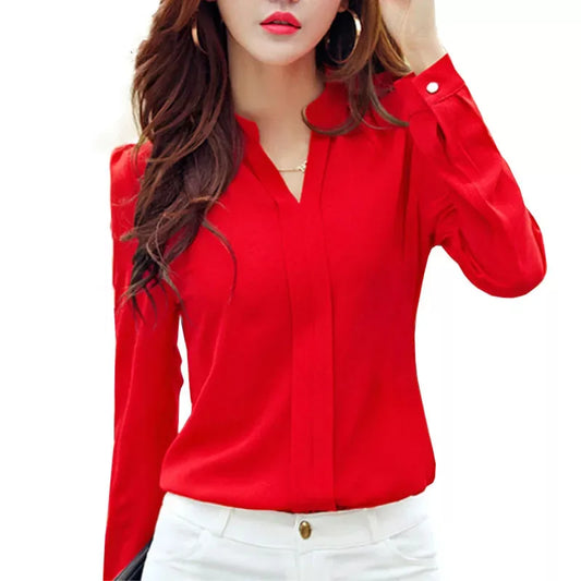 blusa slim de chiffon de manga comprida