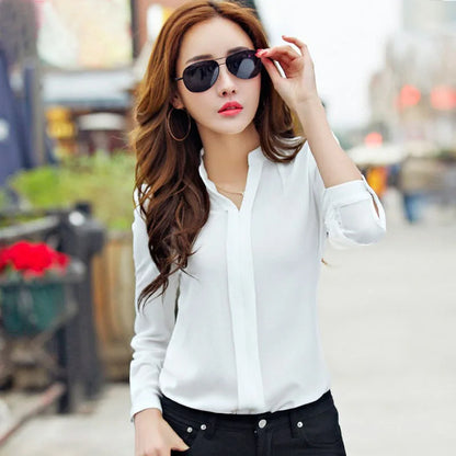 blusa slim de chiffon de manga comprida