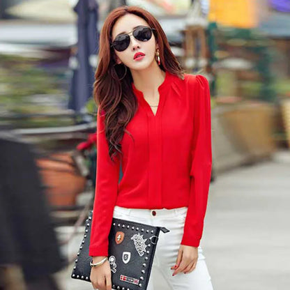 blusa slim de chiffon de manga comprida