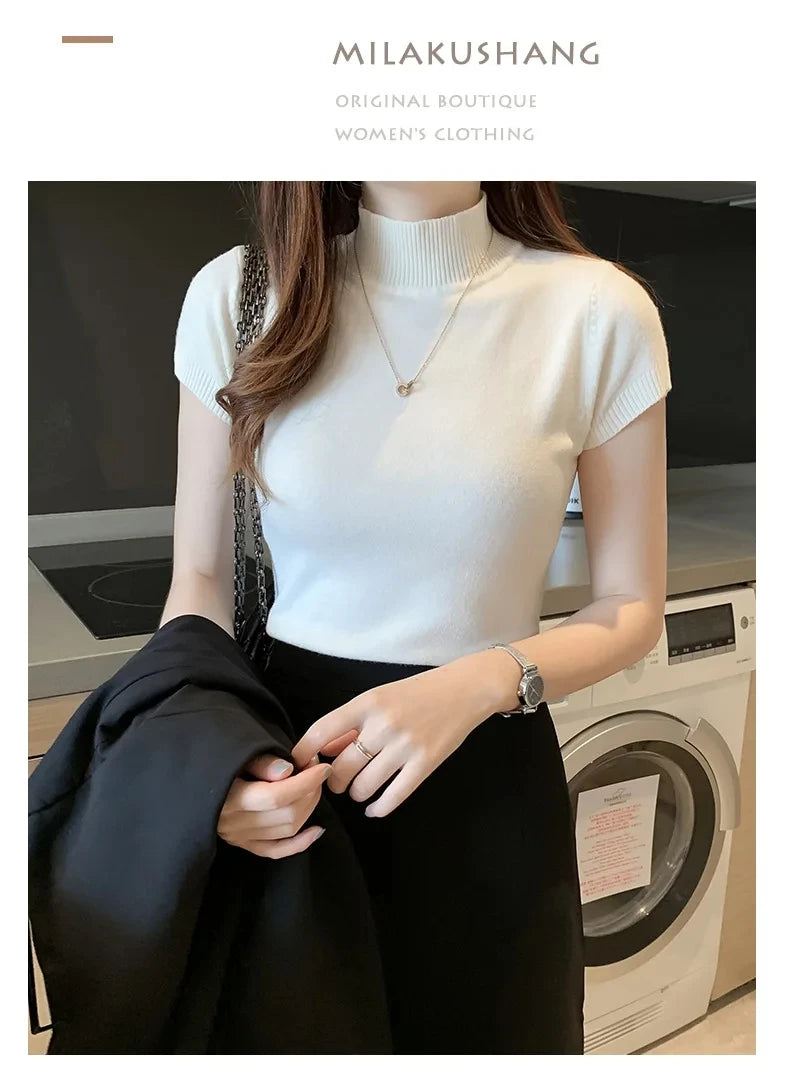 Camiseta feminina de gola alta