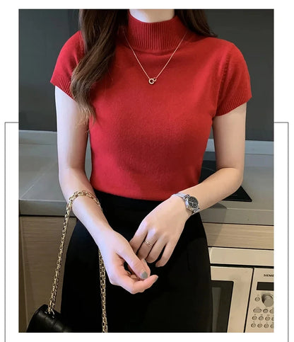 Camiseta feminina de gola alta