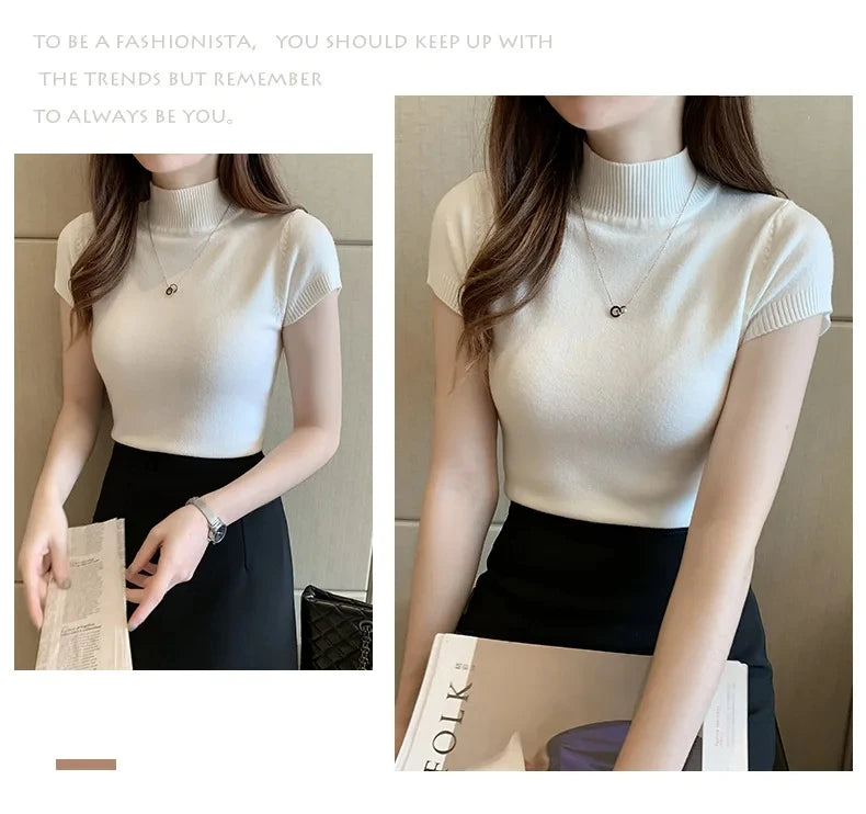 Camiseta feminina de gola alta