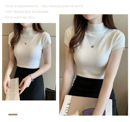 Camiseta feminina de gola alta