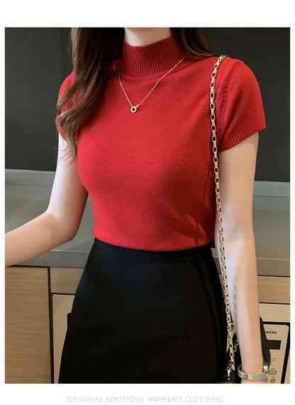 Camiseta feminina de gola alta